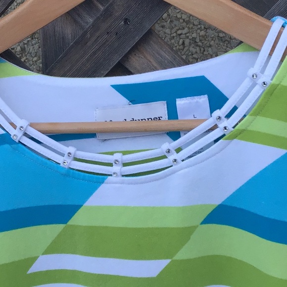 Alfred Dunner striped top unique neck rhinestones - Picture 3 of 11